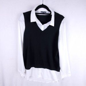 ADRIANNA PAPELL | Twofer Sweater Vest Black White Size L